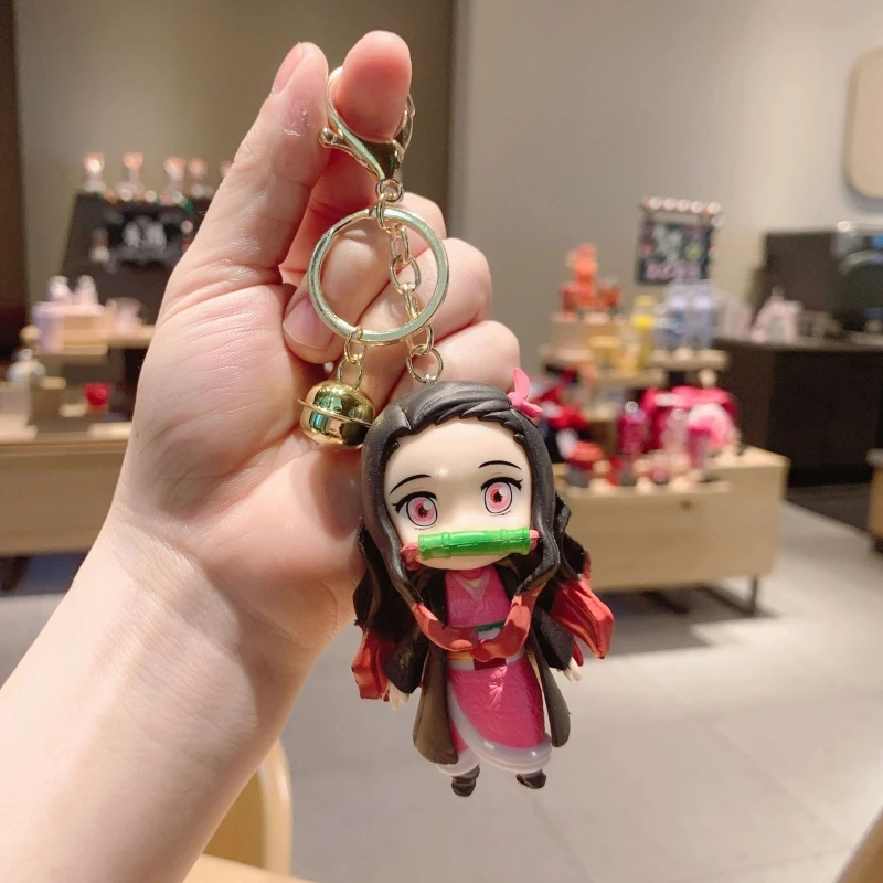 10CM Figurine Demon Slayer Keychains Anime Doll Tanjiro Nezuko Pendent Car Key Chain Accessories Toy Gift 4 - Demon Slayer Plush