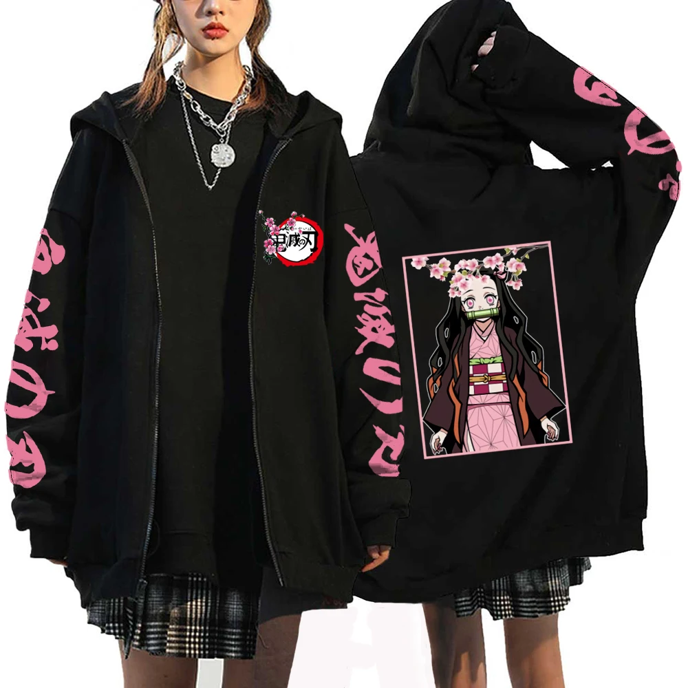 Anime Demon Slayer Hoodies Kamado Nezuko Print Zip Up Jacket Hip Hop Streetwear Sweatshirts Women Harajuku 2 - Demon Slayer Plush