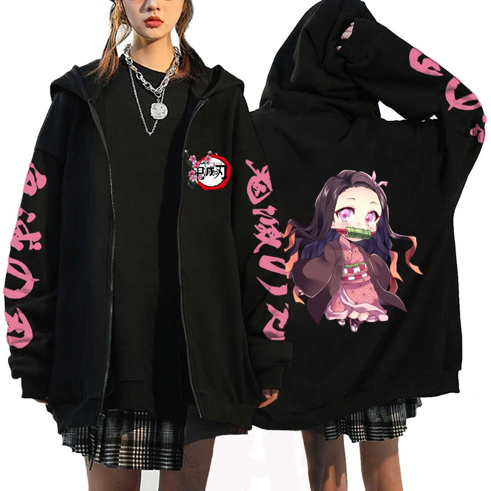 Anime Demon Slayer Hoodies Kamado Nezuko Print Zip Up Jacket Hip Hop Streetwear Sweatshirts Women Harajuku 3 - Demon Slayer Plush