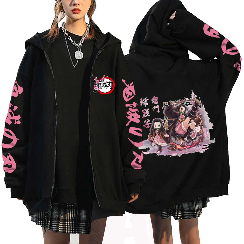 Anime Demon Slayer Hoodies Kamado Nezuko Print Zip Up Jacket Hip Hop Streetwear Sweatshirts Women Harajuku 5 - Demon Slayer Plush