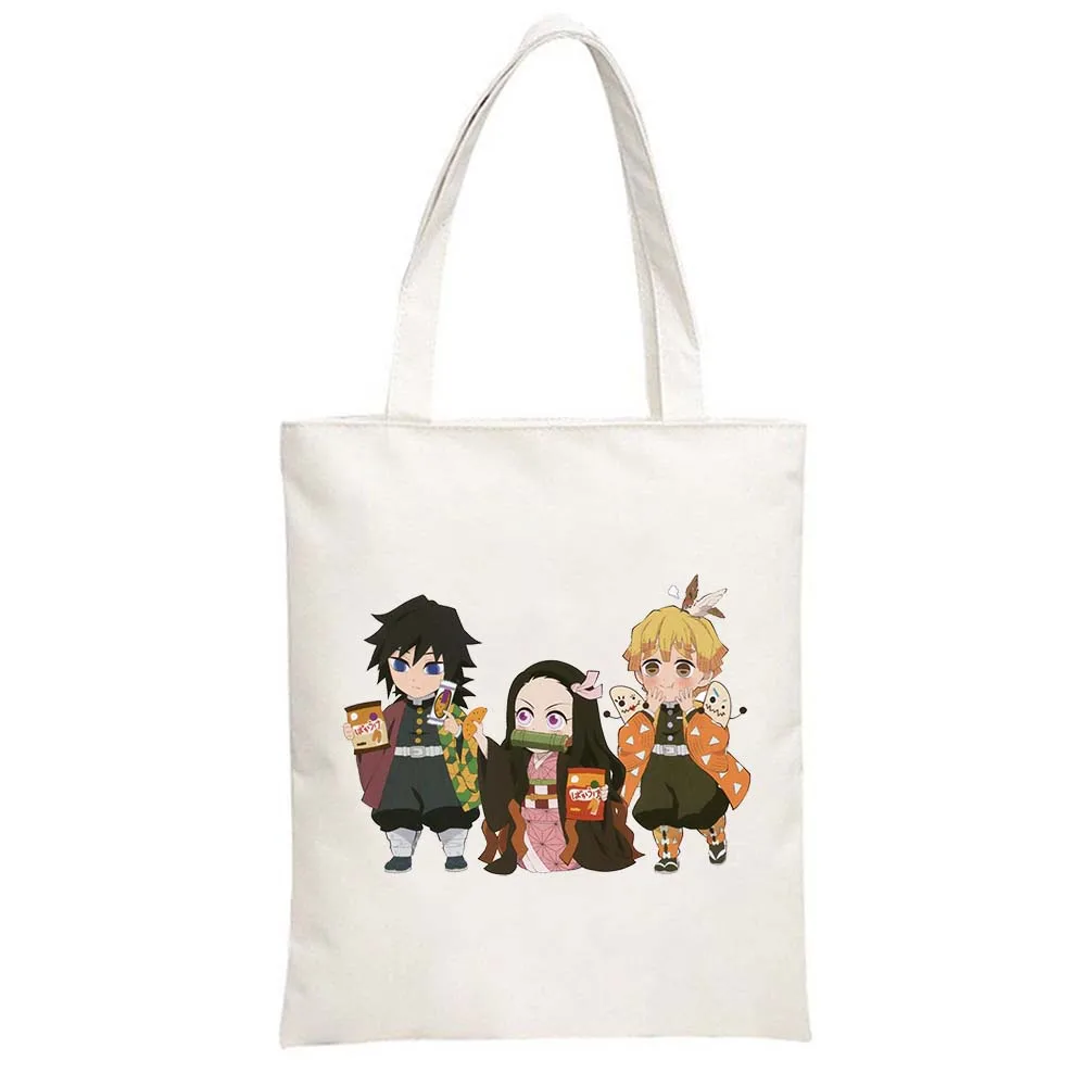 Cute Cartoon Kimetsu No Yaiba Anime Demon Slayer Printed Tote Bags for Women Shopping Bag Large 5 - Demon Slayer Plush