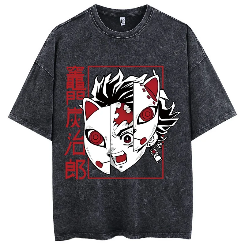 Demon Slayer T shirt Oversized Acid Washed Tee Print Retro Vintage Punk Gothic Unisex Adults Hot - Demon Slayer Plush